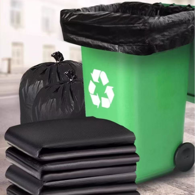 Velike crne vreće za smeće od PE plastike, s plosatim otvorom, jednokratne, za kuhinju