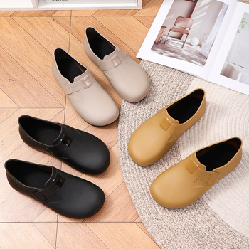Női esőcsizmák Birkenstock-stílusban, slip-on, kerek orr, retro kényelmes esőcipők