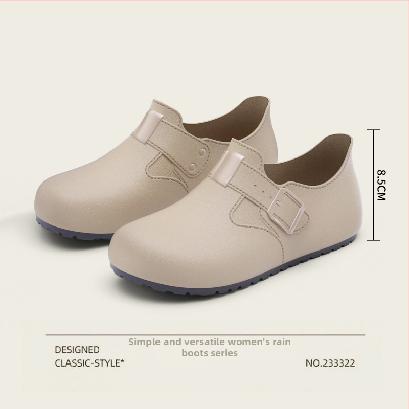 Női esőcsizmák Birkenstock-stílusban, slip-on, kerek orr, retro kényelmes esőcipők