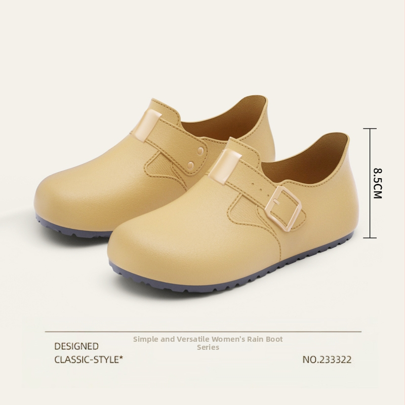 Női esőcsizmák Birkenstock-stílusban, slip-on, kerek orr, retro kényelmes esőcipők
