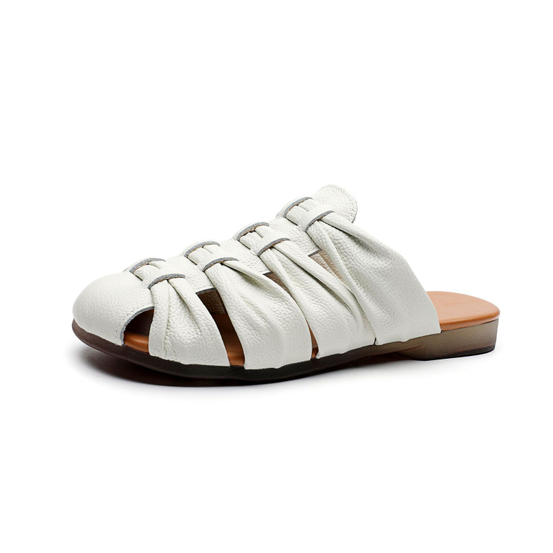 Ženske papuče od kože prve klase s pletenom prednjom stranom, ljeto 2025, mekana potplata, retro casual stil