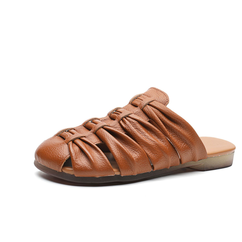 Ženske papuče od kože prve klase s pletenom prednjom stranom, ljeto 2025, mekana potplata, retro casual stil