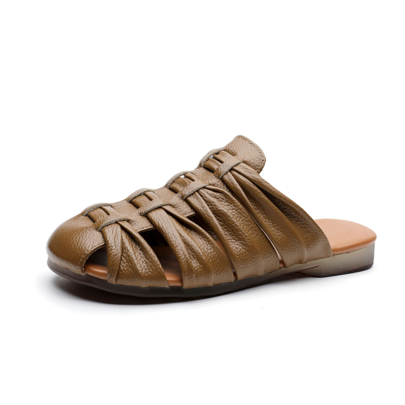 Ženske papuče od kože prve klase s pletenom prednjom stranom, ljeto 2025, mekana potplata, retro casual stil