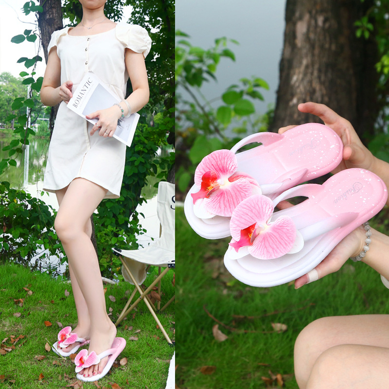 Ženske japanke s cvjetnim uzorkom Phalaenopsis orhideje, plažne sandale za ljetne odmore, mekani potplat, stil vile
