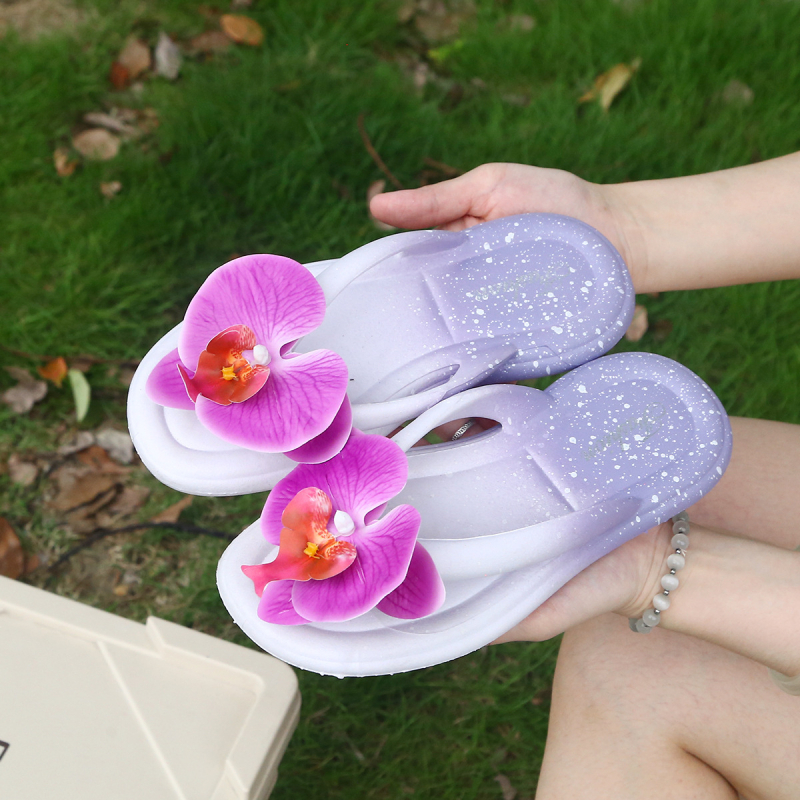 Ženske japanke s cvjetnim uzorkom Phalaenopsis orhideje, plažne sandale za ljetne odmore, mekani potplat, stil vile