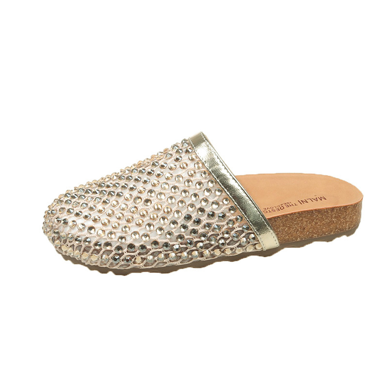 Ženske mrežaste sandale s rhinestones, zatvorenim prstom, slip-on mule, ljeto 2025