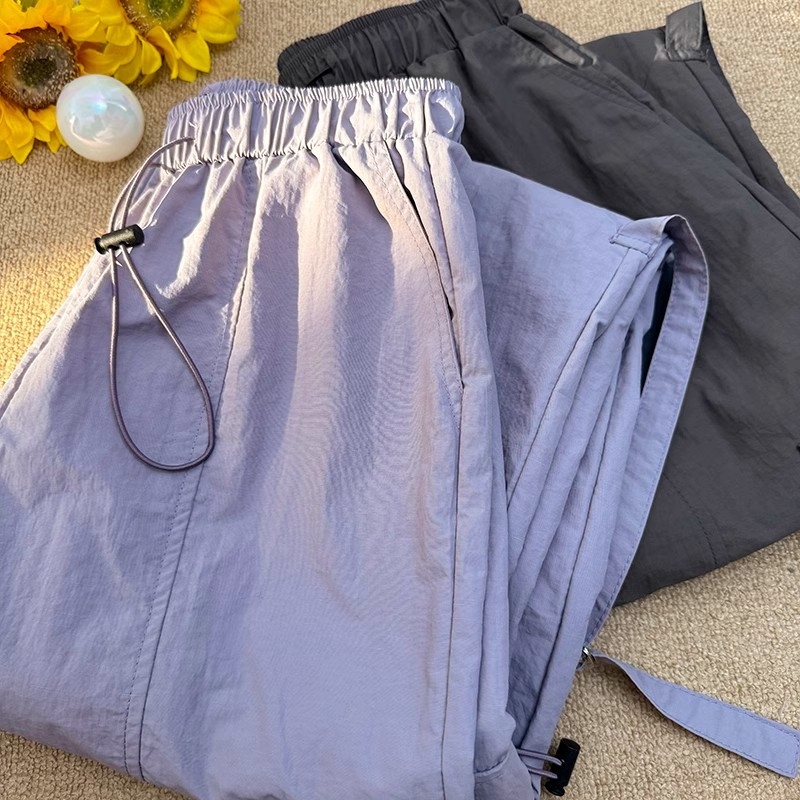 Ženske hlače za planinarenje u američkom stilu sa šnurlom, lagane ljetne, Ice Silk brzo suše jogger hlače za male veličine