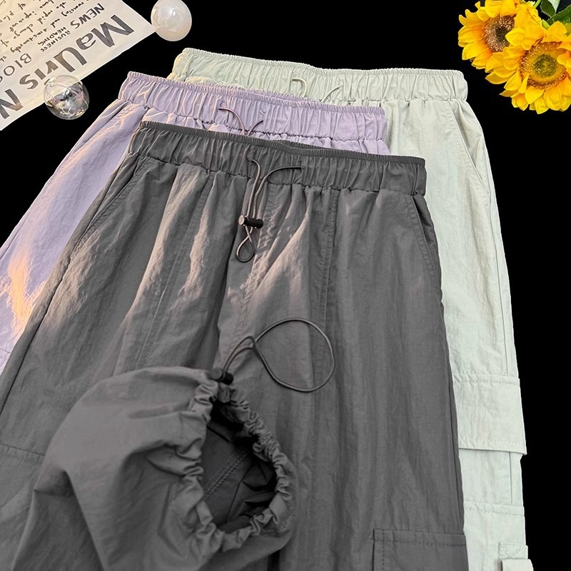 Ženske hlače za planinarenje u američkom stilu sa šnurlom, lagane ljetne, Ice Silk brzo suše jogger hlače za male veličine
