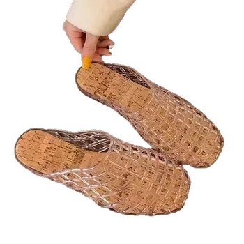 Ženske kristalne jelly tenisice sa zatvorenim prstom, ravna potplat, prozirni mrežasti gornji dio, slip-on