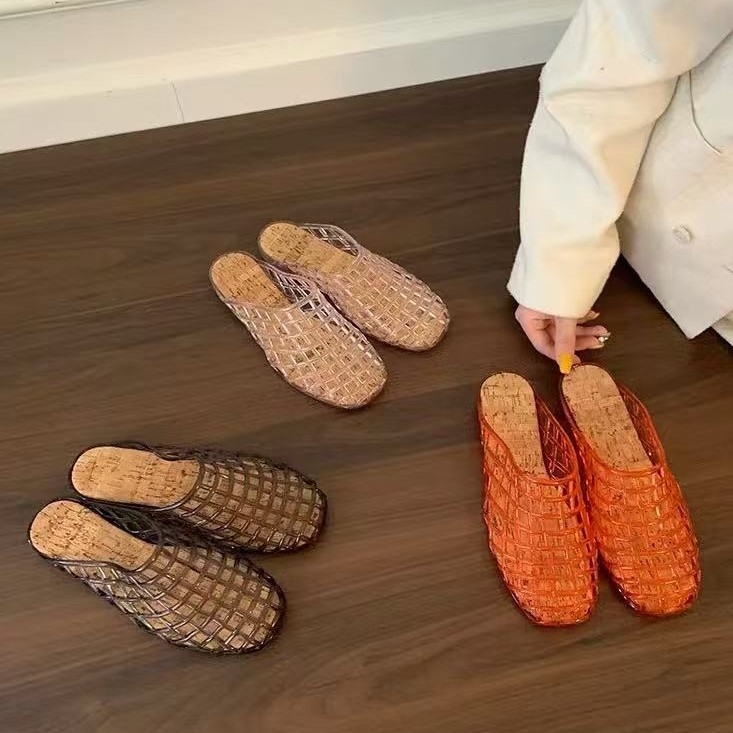 Ženske kristalne jelly tenisice sa zatvorenim prstom, ravna potplat, prozirni mrežasti gornji dio, slip-on