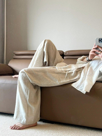 Ženske ljetne hlače od Tencel-linena, širokog kroja, visokim pojasom, casual stil