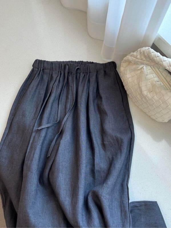 Ženske ljetne hlače od Tencel-linena, širokog kroja, visokim pojasom, casual stil