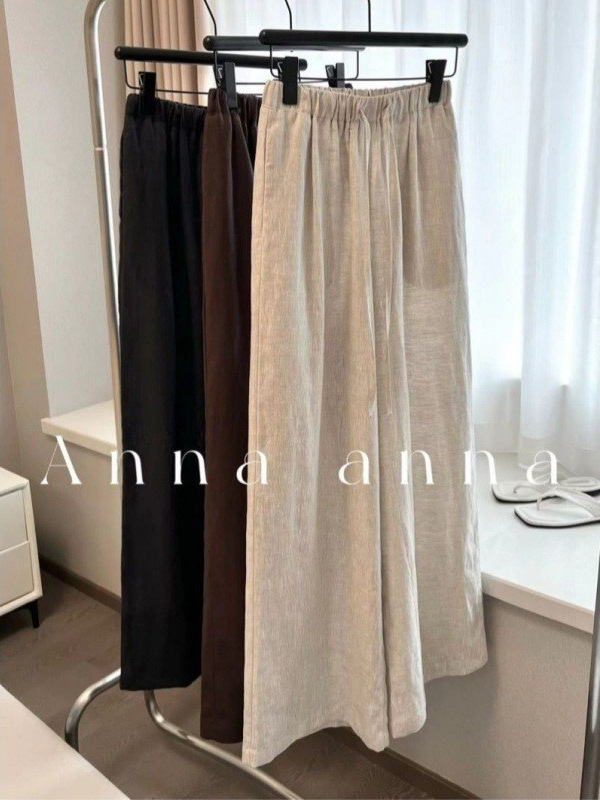 Ženske ljetne hlače od Tencel-linena, širokog kroja, visokim pojasom, casual stil