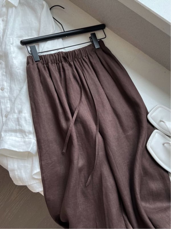 Ženske ljetne hlače od Tencel-linena, širokog kroja, visokim pojasom, casual stil