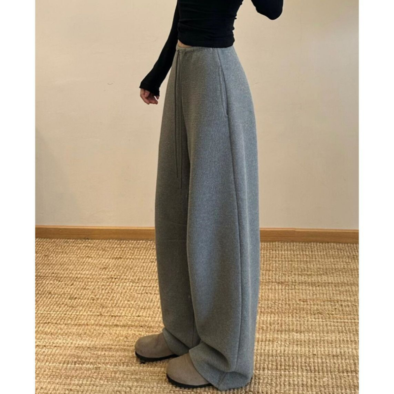 Ženske široke hlače u jednoj boji, bananski stil, tople udobne hlače ravnog kroja za jesen-zimu, japansko-korejski casual stil