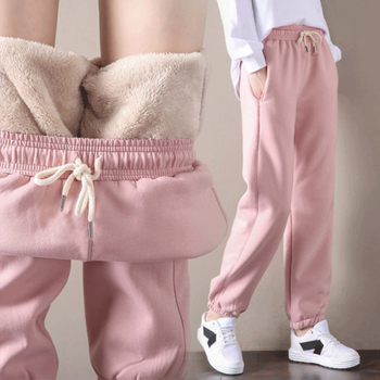 Ženske hlače s flisom, udobnog širokog kroja, tople za jesen i zimu, casual sportski stil