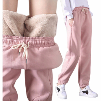 Ženske hlače s flisom, udobnog širokog kroja, tople za jesen i zimu, casual sportski stil