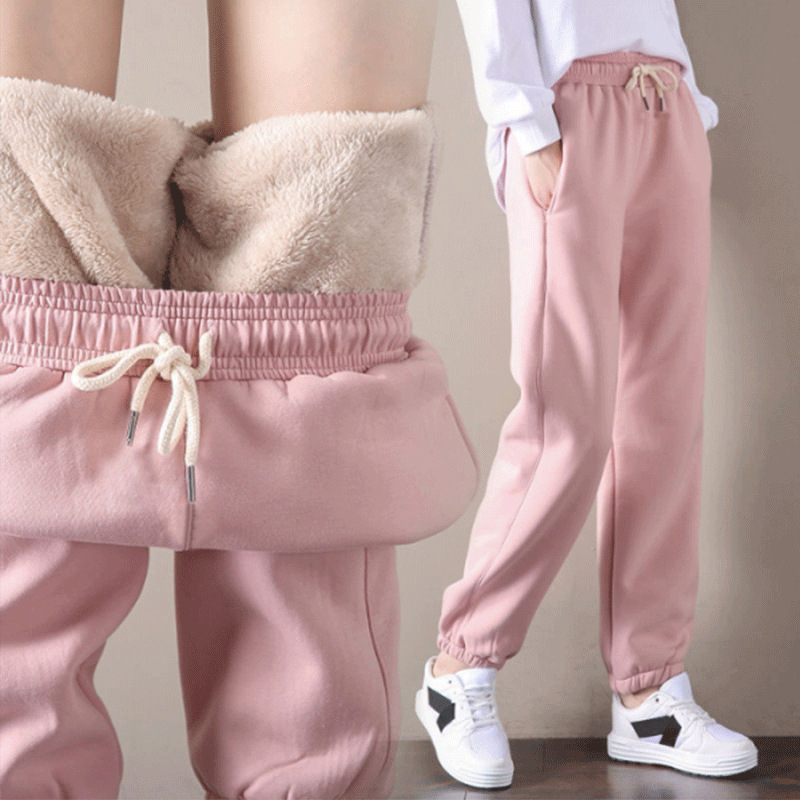 Ženske hlače s flisom, udobnog širokog kroja, tople za jesen i zimu, casual sportski stil