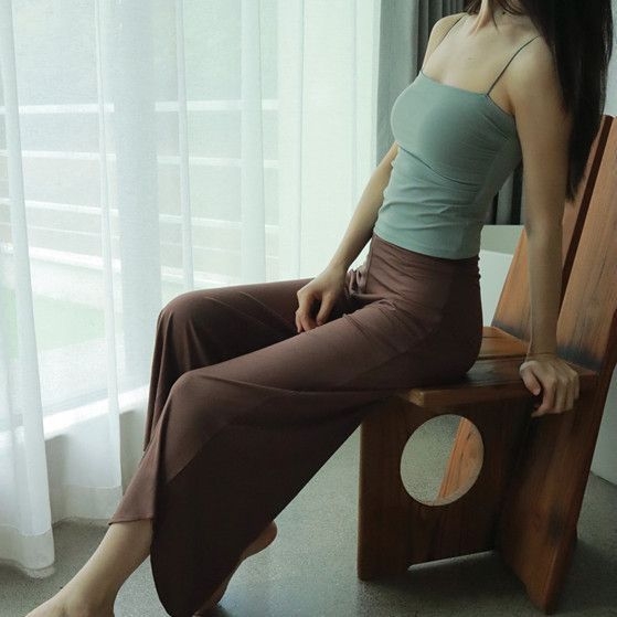 Ženske hlače za jogu i pilates s visokim strukom, širokim krojem i širokim nogavicama, od poliestera