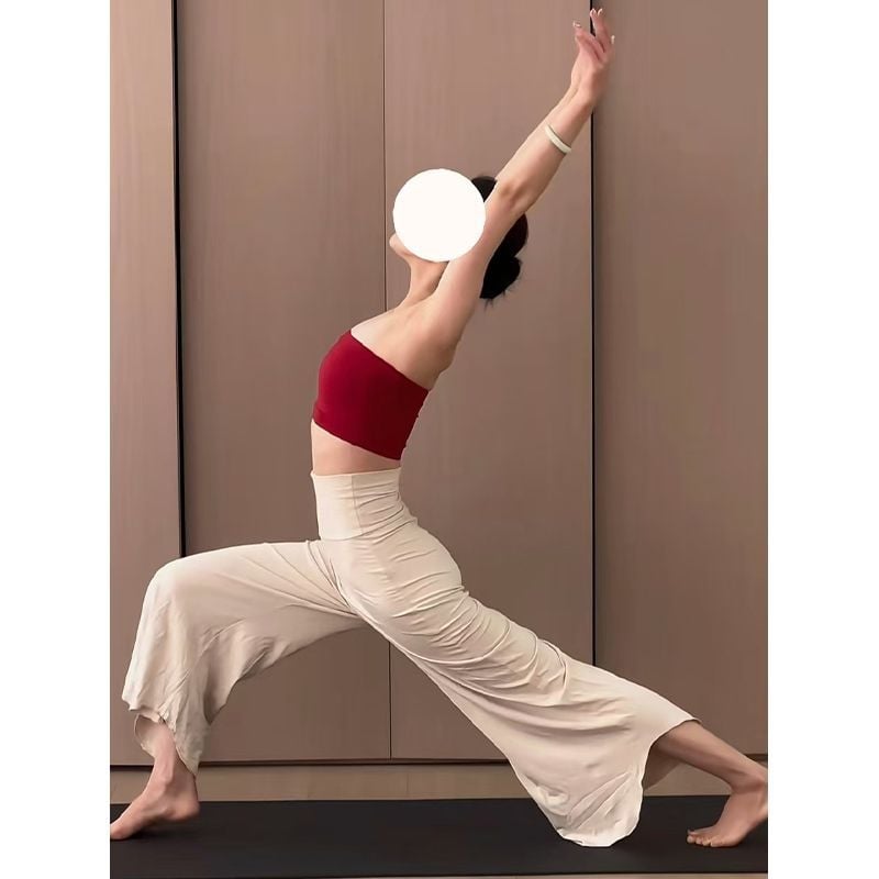 Ženske hlače za jogu i pilates s visokim strukom, širokim krojem i širokim nogavicama, od poliestera