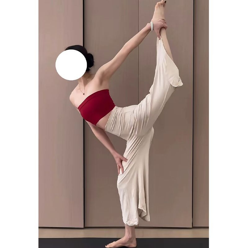 Ženske hlače za jogu i pilates s visokim strukom, širokim krojem i širokim nogavicama, od poliestera