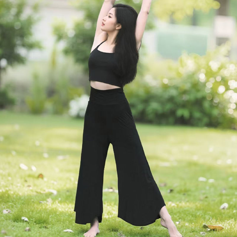 Ženske hlače za jogu i pilates s visokim strukom, širokim krojem i širokim nogavicama, od poliestera