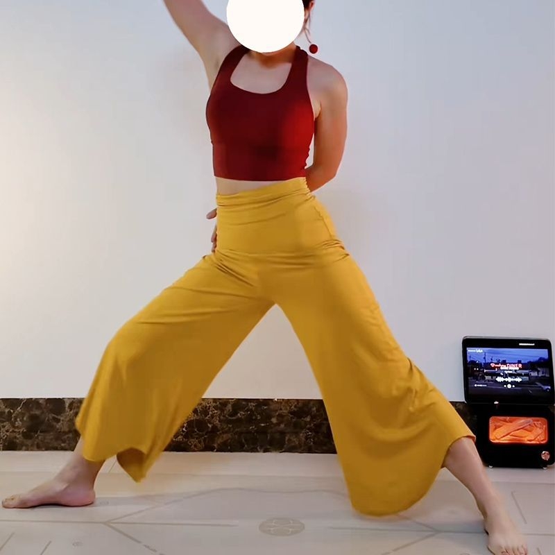 Ženske hlače za jogu i pilates s visokim strukom, širokim krojem i širokim nogavicama, od poliestera