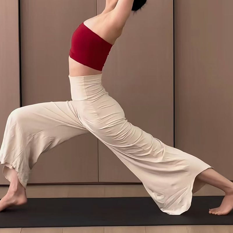 Ženske hlače za jogu i pilates s visokim strukom, širokim krojem i širokim nogavicama, od poliestera