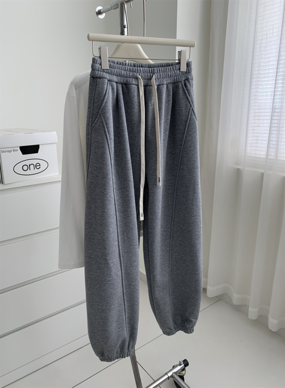 Γυναικεία χαλαρά jogger παντελόνια με patchwork σε κορεατικό στυλ, με φλίς επένδυση