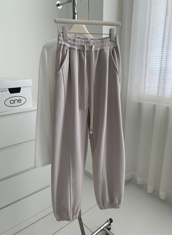 Γυναικεία χαλαρά jogger παντελόνια με patchwork σε κορεατικό στυλ, με φλίς επένδυση