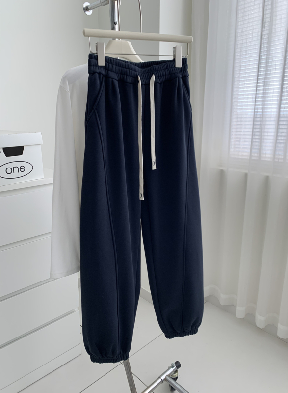 Γυναικεία χαλαρά jogger παντελόνια με patchwork σε κορεατικό στυλ, με φλίς επένδυση
