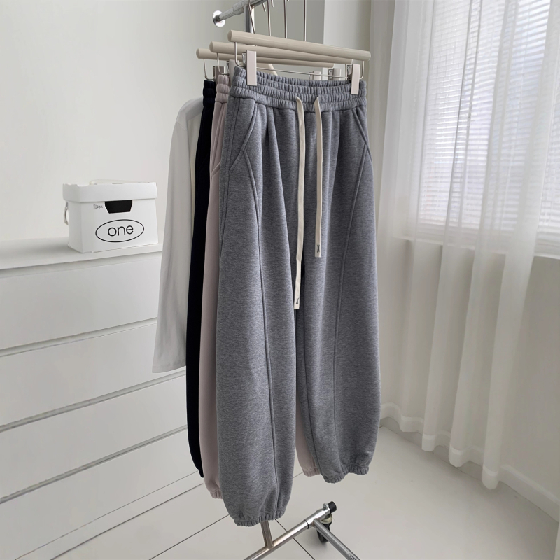 Γυναικεία χαλαρά jogger παντελόνια με patchwork σε κορεατικό στυλ, με φλίς επένδυση