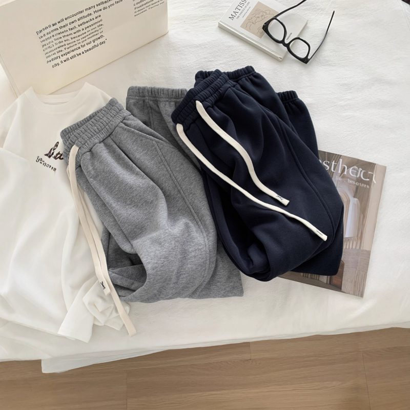 Γυναικεία χαλαρά jogger παντελόνια με patchwork σε κορεατικό στυλ, με φλίς επένδυση