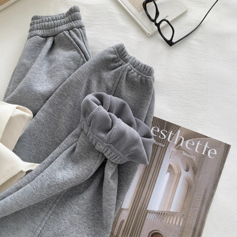 Γυναικεία χαλαρά jogger παντελόνια με patchwork σε κορεατικό στυλ, με φλίς επένδυση