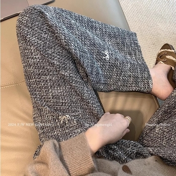 Šivane široke hlače u Chanel stilu za žene, jesen moda, svestrane casual hlače, opušten kroj, dužina do poda, japansko-korejski ležerni stil