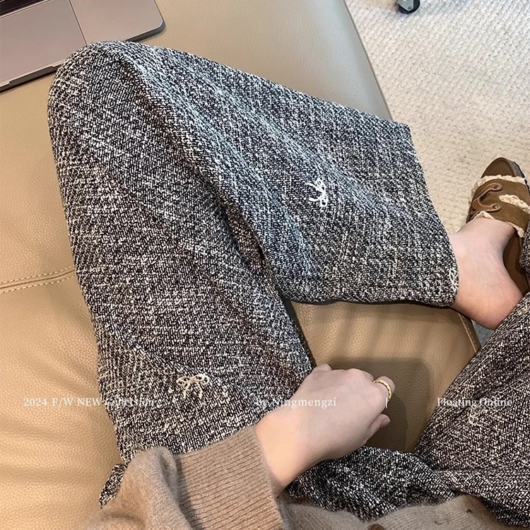 Šivane široke hlače u Chanel stilu za žene, jesen moda, svestrane casual hlače, opušten kroj, dužina do poda, japansko-korejski ležerni stil