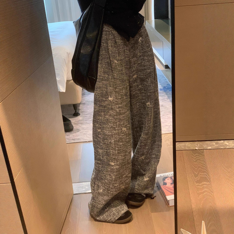 Šivane široke hlače u Chanel stilu za žene, jesen moda, svestrane casual hlače, opušten kroj, dužina do poda, japansko-korejski ležerni stil