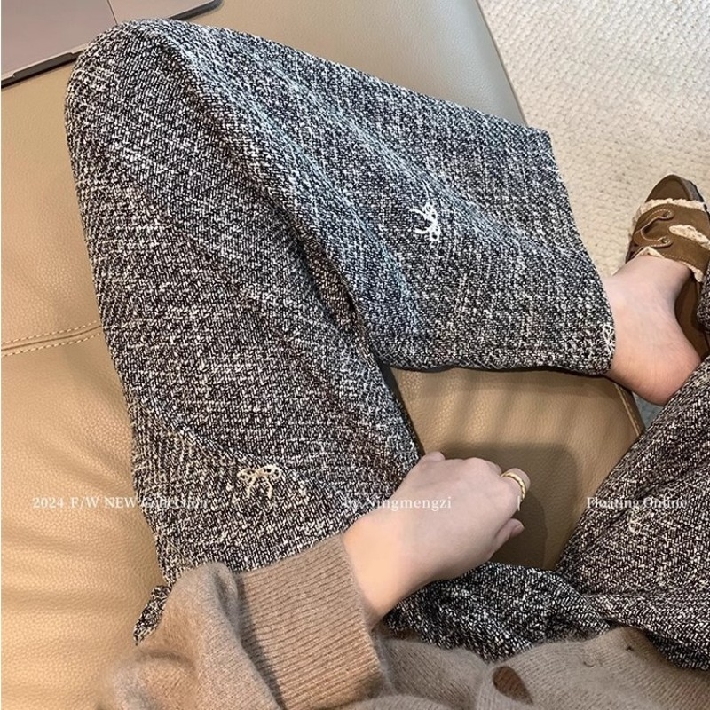 Šivane široke hlače u Chanel stilu za žene, jesen moda, svestrane casual hlače, opušten kroj, dužina do poda, japansko-korejski ležerni stil