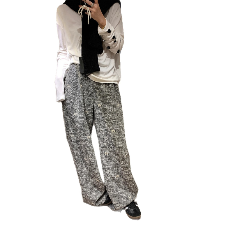 Šivane široke hlače u Chanel stilu za žene, jesen moda, svestrane casual hlače, opušten kroj, dužina do poda, japansko-korejski ležerni stil