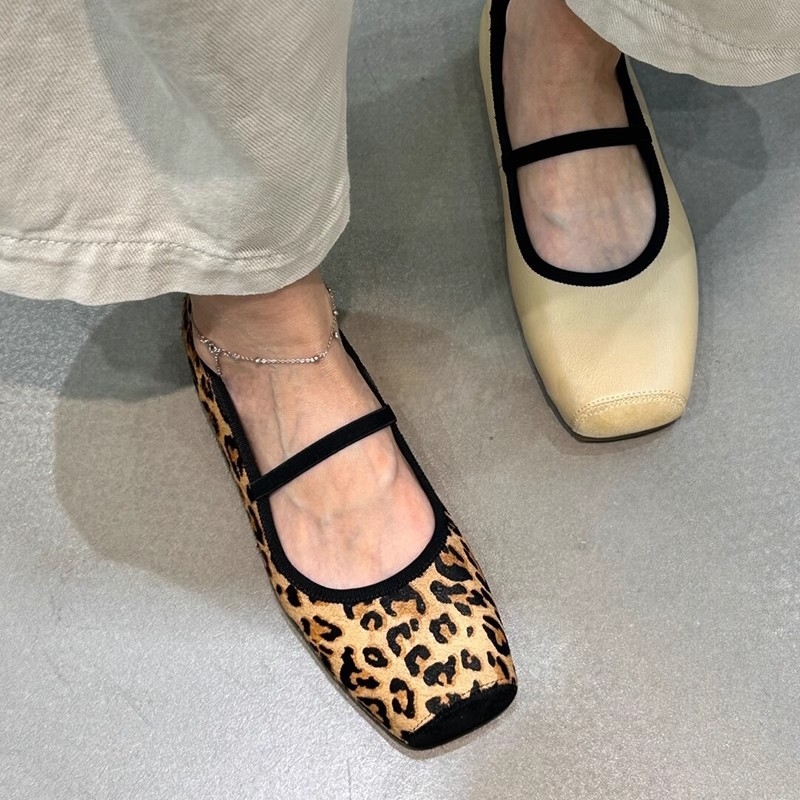 Ženske Mary Jane cipele s kvadratnim vrhom, jednim remenom s kopčom, leopard uzorak, udobne ravne cipele