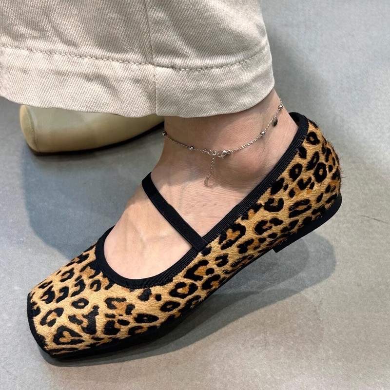 Ženske Mary Jane cipele s kvadratnim vrhom, jednim remenom s kopčom, leopard uzorak, udobne ravne cipele