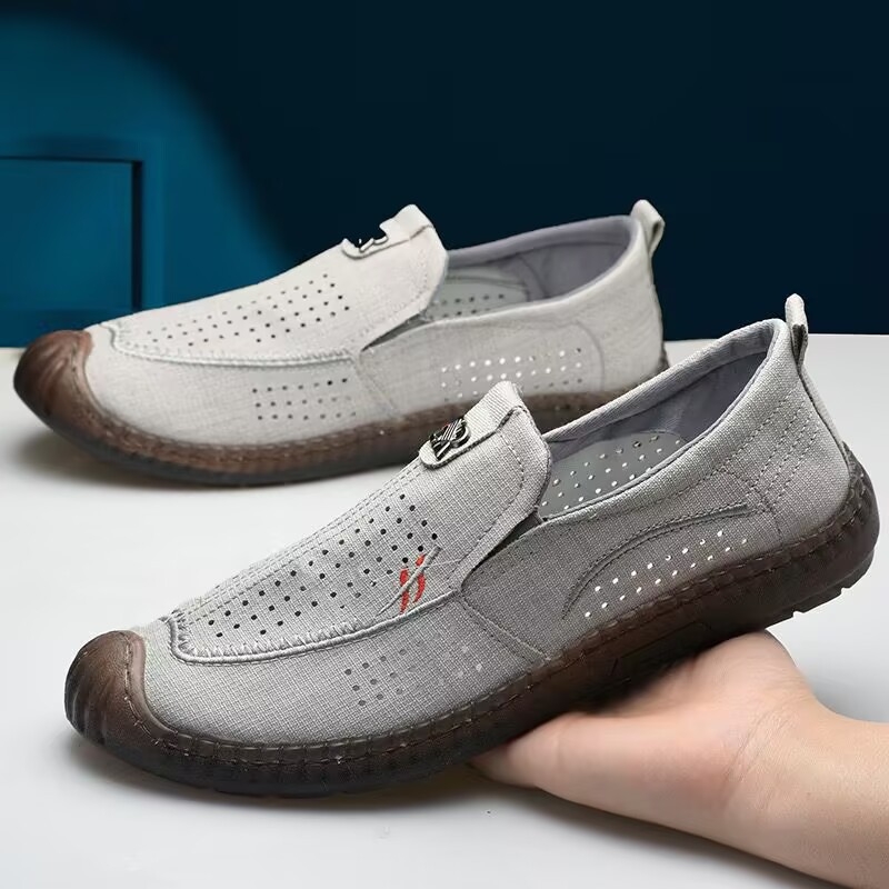 Muške ljetne slip-on loafers s prozračnim gornjim dijelom od platna, mekanim potplatom, lagane casual cipele za vožnju