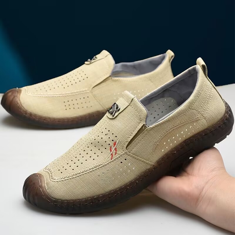 Muške ljetne slip-on loafers s prozračnim gornjim dijelom od platna, mekanim potplatom, lagane casual cipele za vožnju