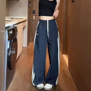 Ženske casual hlače u američkom retro stilu sa bočnim trakama, ljetna ravna kroja, opuštena, široke nogavice, brzo sušeće
