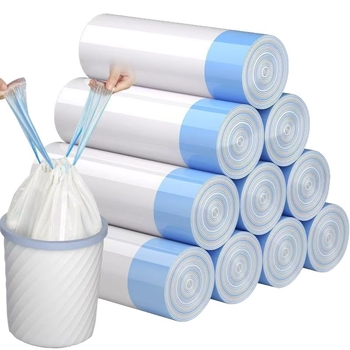 Debele vrećice za smeće sa šnurlom, bijele, velike 45×50 cm, PE plastika, kućna uporaba, 200 rola u pakiranju