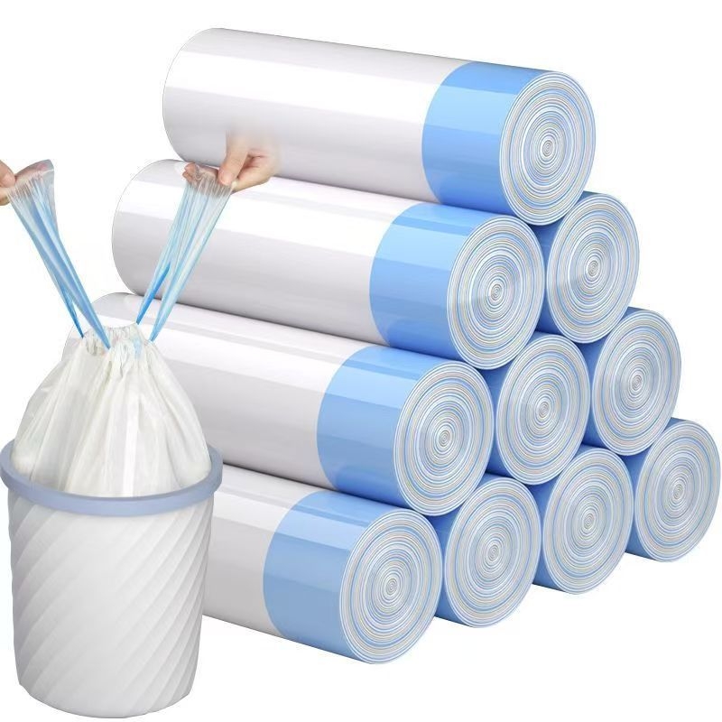Debele vrećice za smeće sa šnurlom, bijele, velike 45×50 cm, PE plastika, kućna uporaba, 200 rola u pakiranju