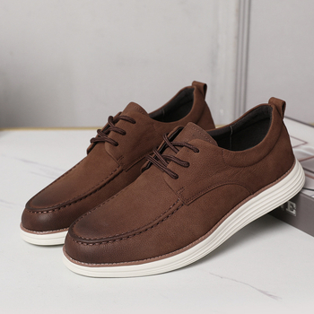 Slim-Fit ανδρικά casual παπούτσια από γνήσιο δέρμα με λουρί, σουέντ με λαδωμένο φινίρισμα, ελαφριά σόλα, άνετα