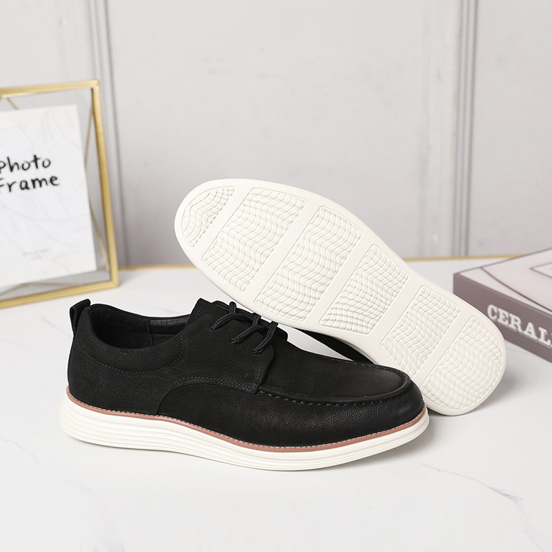 Slim-Fit ανδρικά casual παπούτσια από γνήσιο δέρμα με λουρί, σουέντ με λαδωμένο φινίρισμα, ελαφριά σόλα, άνετα