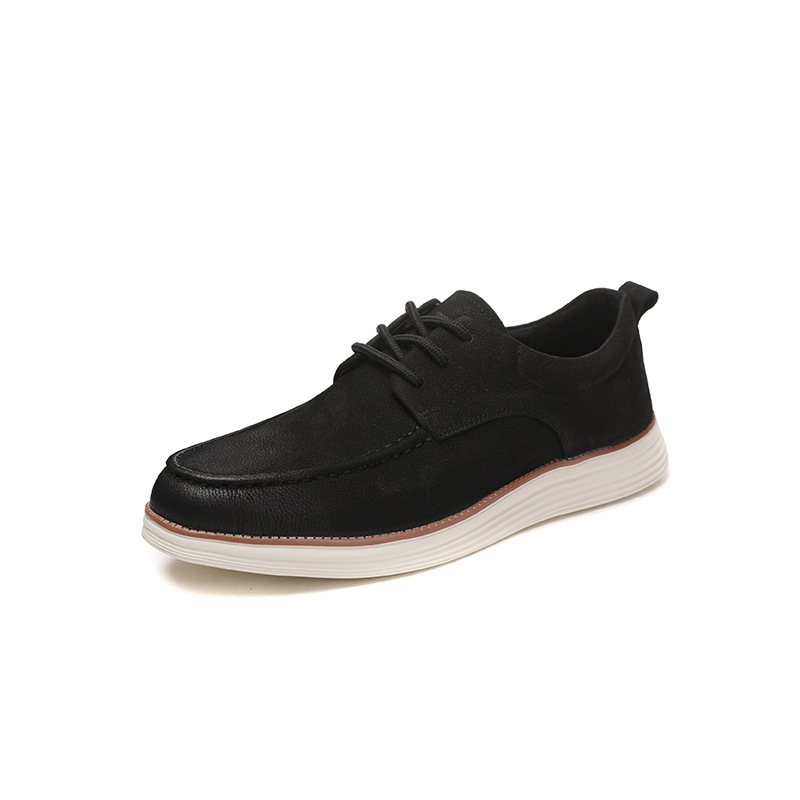 Slim-Fit ανδρικά casual παπούτσια από γνήσιο δέρμα με λουρί, σουέντ με λαδωμένο φινίρισμα, ελαφριά σόλα, άνετα