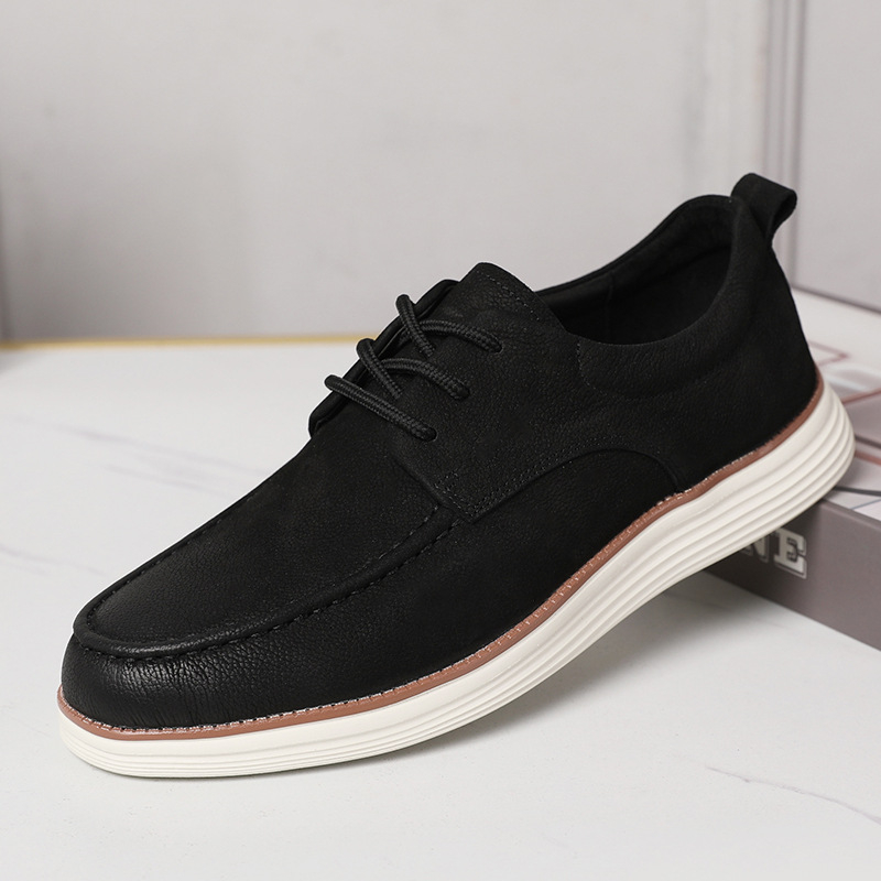 Slim-Fit ανδρικά casual παπούτσια από γνήσιο δέρμα με λουρί, σουέντ με λαδωμένο φινίρισμα, ελαφριά σόλα, άνετα